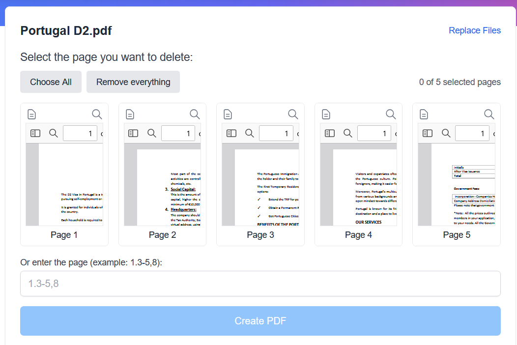 Antarmuka potong PDF online dengan thumbnail